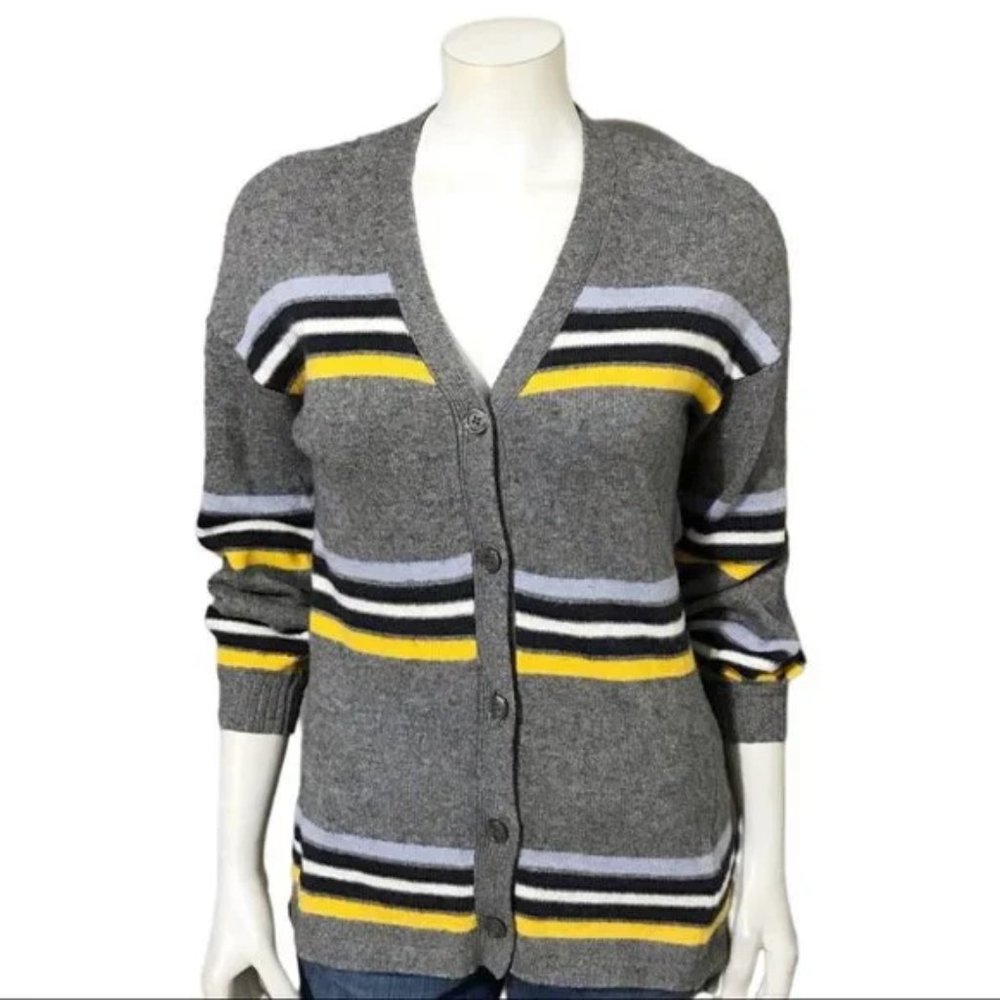 #90 Democracy Gray Cotton | Alpaca Blend Striped Preppy Cardigan Sz-XS